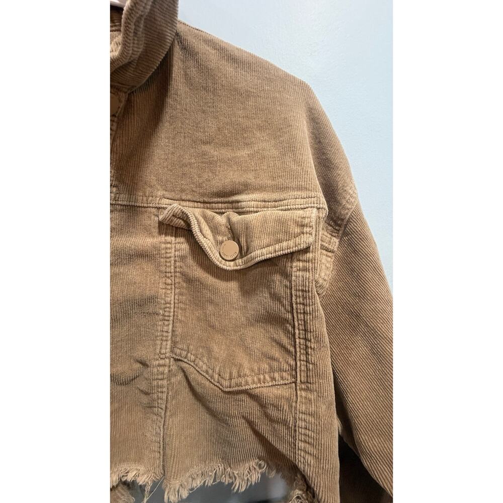 BLACK LABEL Tan CORDUROY Cut-Off Hem BUTTON-UP Cropped CUTE CASUAL Jacket Sz L - Picture 5 of 13